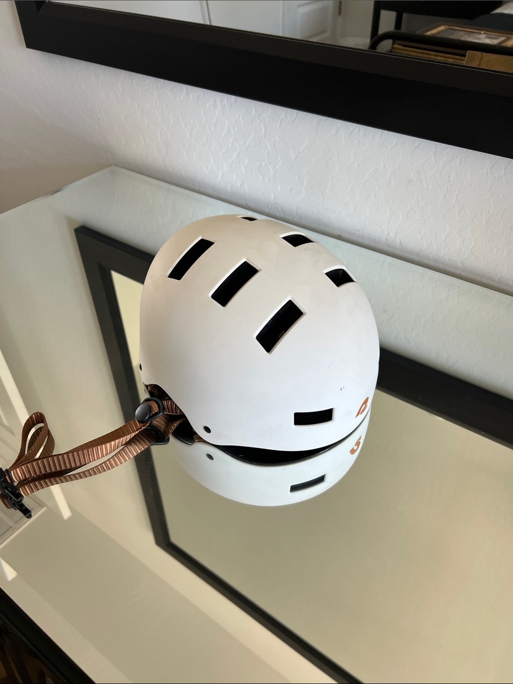 White Skate/Bike Helmet with Brown Straps unisex